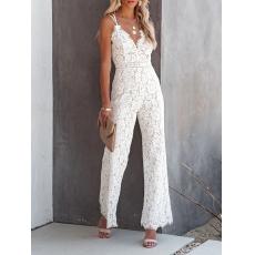 Women's Casual Party Street Holiday Deep V 2022 White Black Wine Jumpsuit Solid Color Zipper