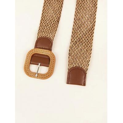 Women's Wide Belt Date Office Khaki Belt Pure Color